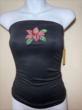 Fely & James Black Strapless Tube  with Pink Floral Bead Detail